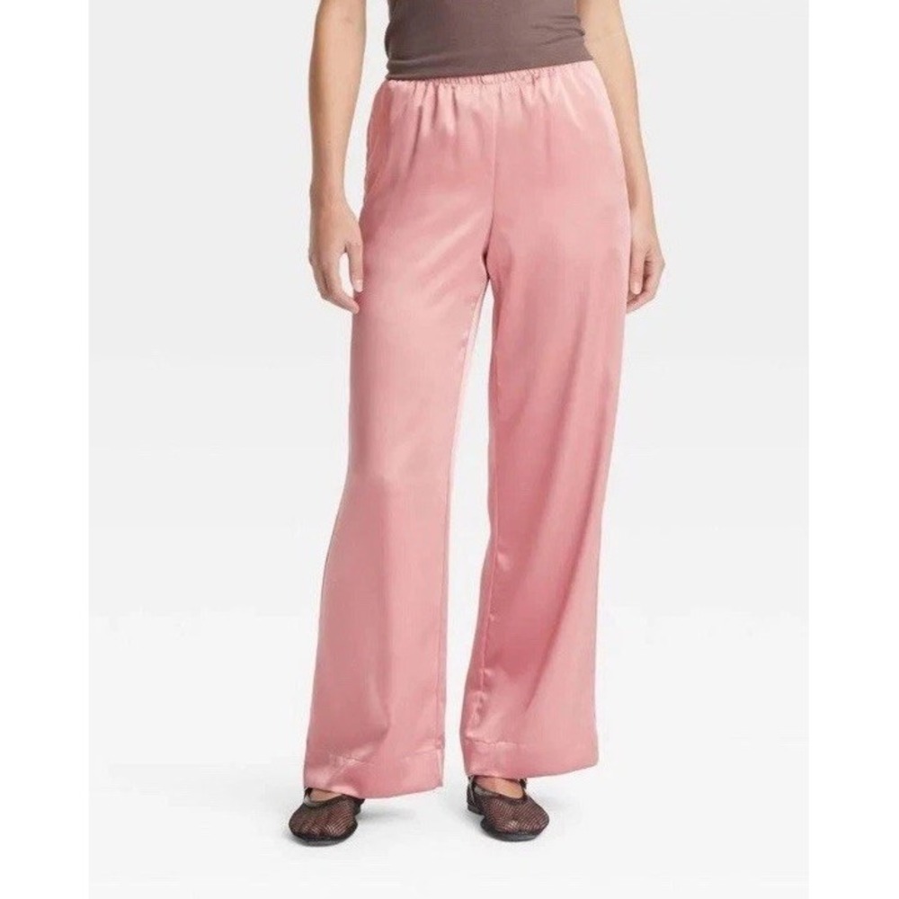 Women's Mid Rise Straight Leg Satin Pull On Pants NWT A New Day Medium Blush